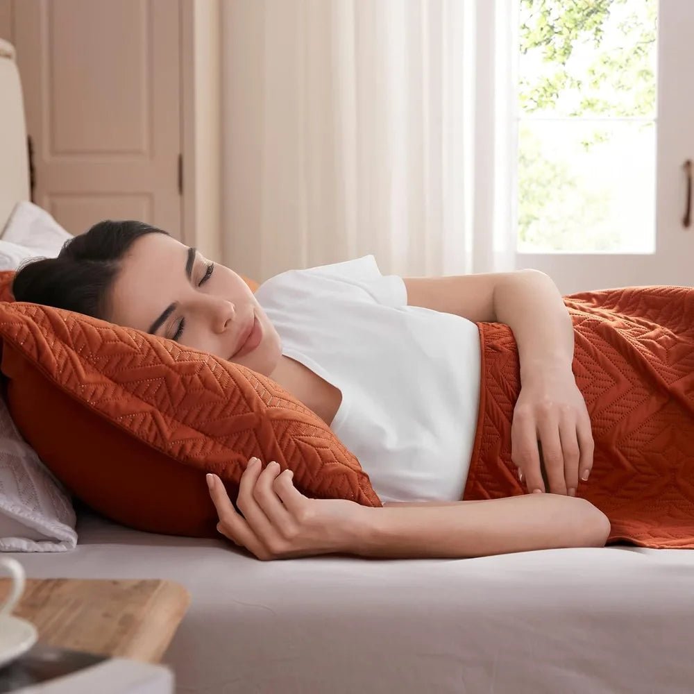 LEAONME Full/Queen Quilt Set 3 Pieces, Lightweight Burnt Orange/Rust Bedspread - 90''x98'', Soft Microfiber Summer Quilt, Luxuriou - Blu Lotus Boutique