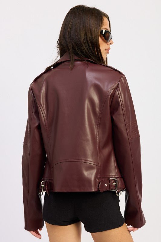 LEATHER BIKER JACKET - Blu Lotus Boutique