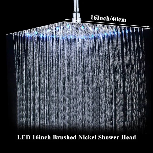LED Light Bathroom Shower Head 16 inch Big Rainfall Shower Faucets Accessory Top Square Brass Ultra - thin Shower Head - Blu Lotus Boutique