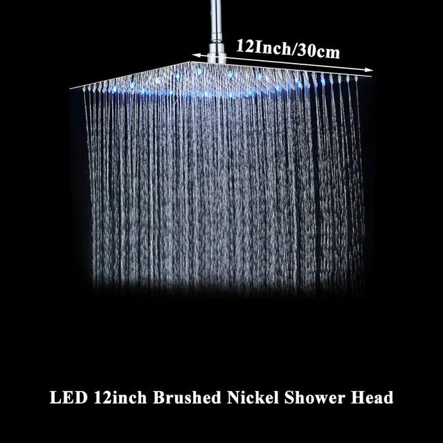 LED Light Bathroom Shower Head 16 inch Big Rainfall Shower Faucets Accessory Top Square Brass Ultra - thin Shower Head - Blu Lotus Boutique