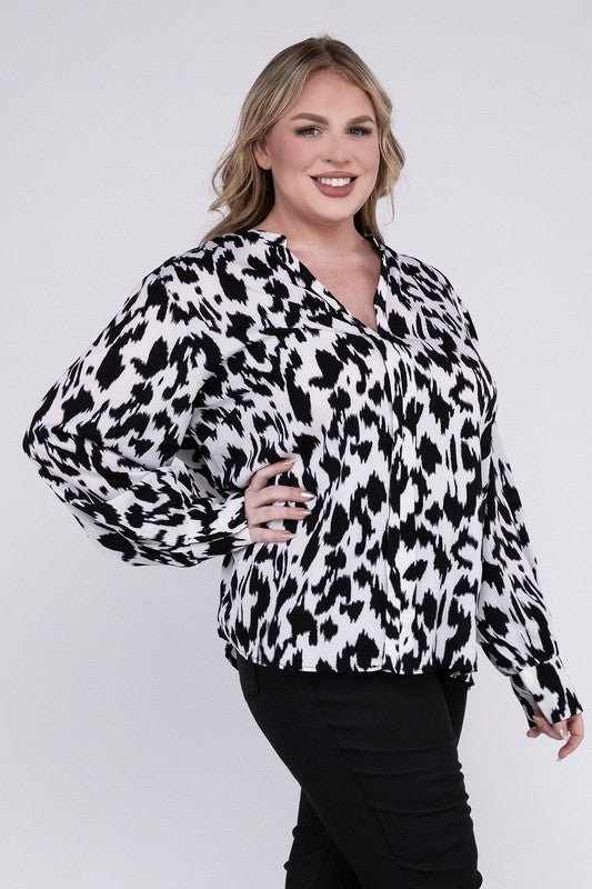 Leopard Notched Neckline Blouse - Blu Lotus Boutique
