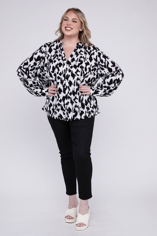 Leopard Notched Neckline Blouse - Blu Lotus Boutique