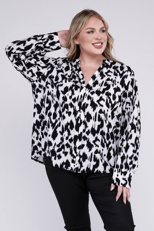 Leopard Notched Neckline Blouse - Blu Lotus Boutique