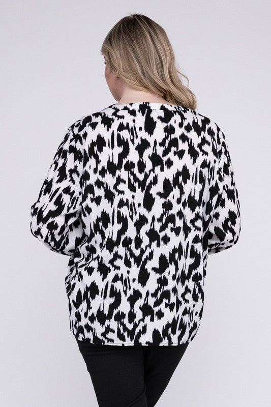 Leopard Notched Neckline Blouse - Blu Lotus Boutique
