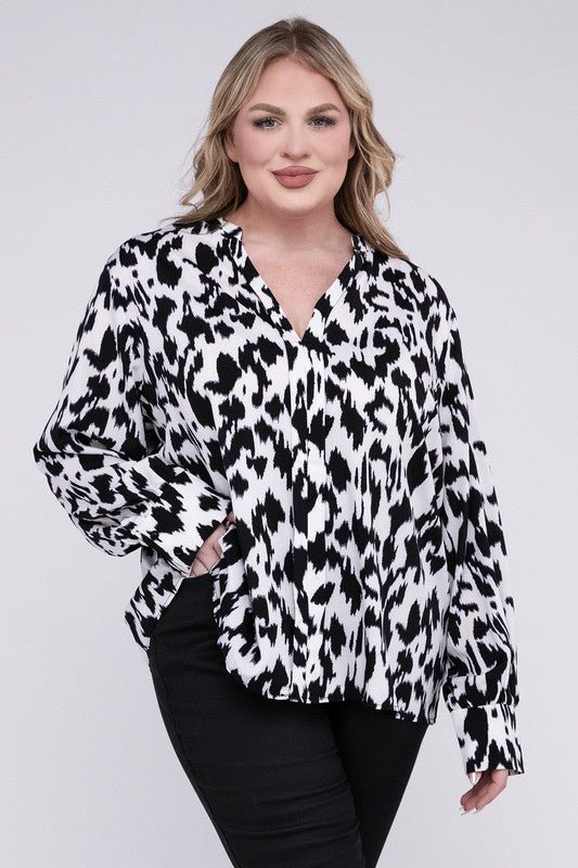 Leopard Notched Neckline Blouse - Blu Lotus Boutique