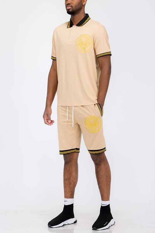 Lion Head Polo Shirt and Short Set - Blu Lotus Boutique