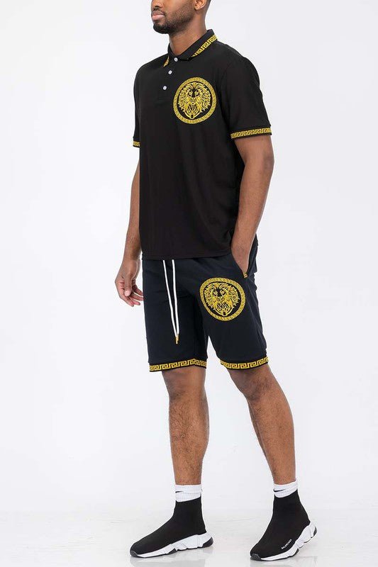 Lion Head Polo Shirt and Short Set - Blu Lotus Boutique