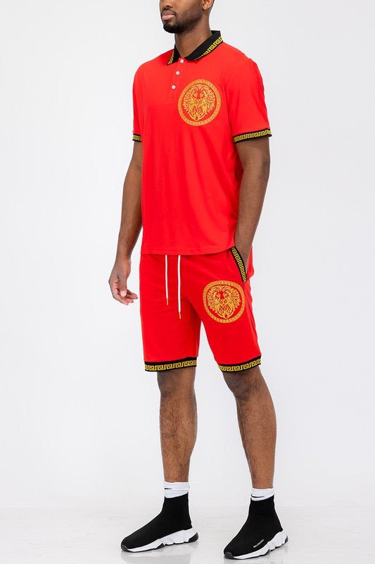 Lion Head Polo Shirt and Short Set - Blu Lotus Boutique