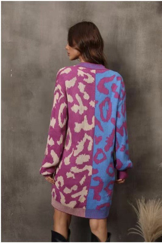 Long leopard knit cardigan - Blu Lotus Boutique