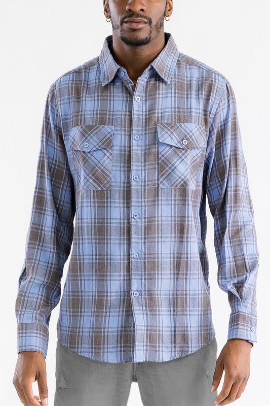 LONG SLEEVE FLANNEL FULL PLAID CHECKERED SHIRT - Blu Lotus Boutique
