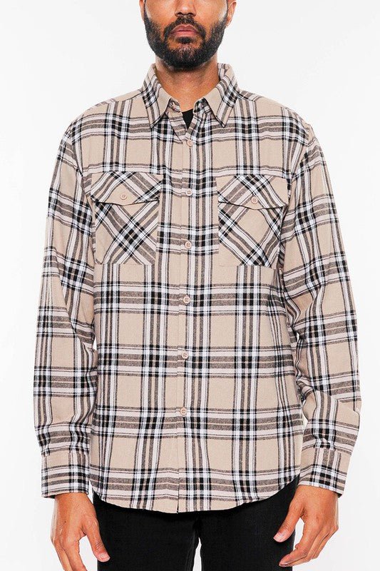 LONG SLEEVE FLANNEL FULL PLAID CHECKERED SHIRT - Blu Lotus Boutique