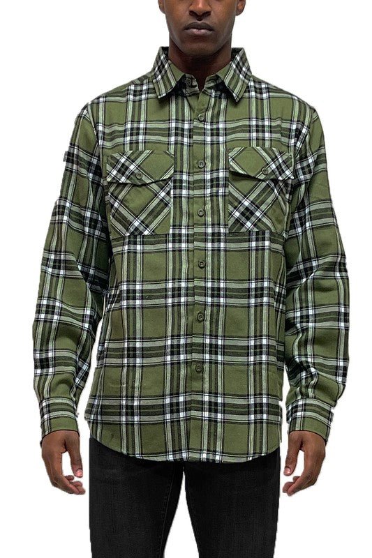 LONG SLEEVE FLANNEL FULL PLAID CHECKERED SHIRT - Blu Lotus Boutique