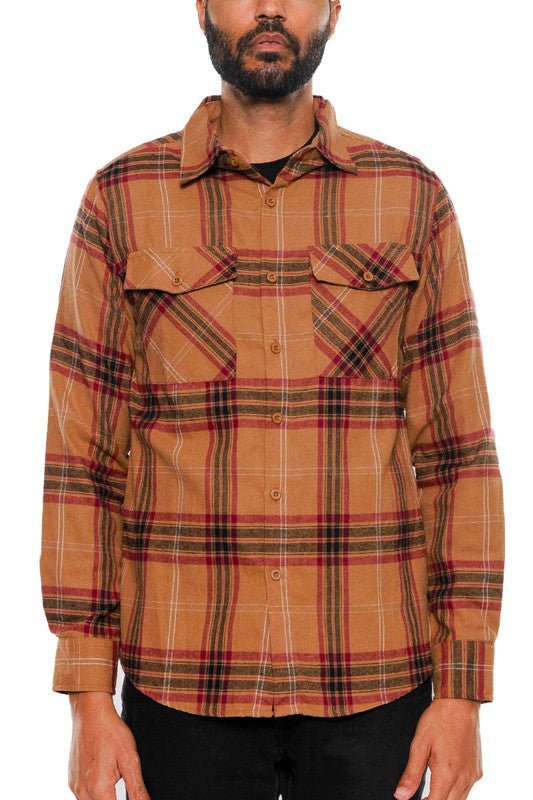 LONG SLEEVE FLANNEL FULL PLAID CHECKERED SHIRT - Blu Lotus Boutique