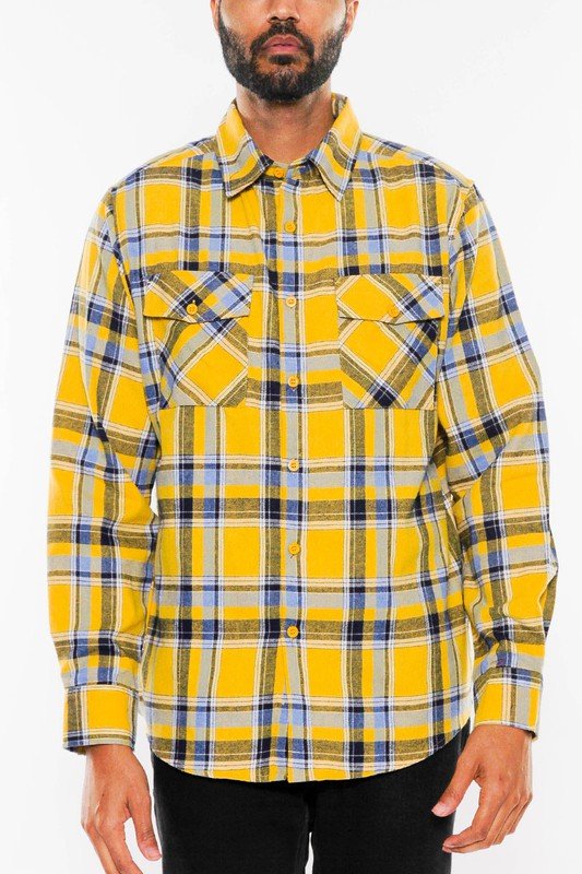 LONG SLEEVE FLANNEL FULL PLAID CHECKERED SHIRT - Blu Lotus Boutique