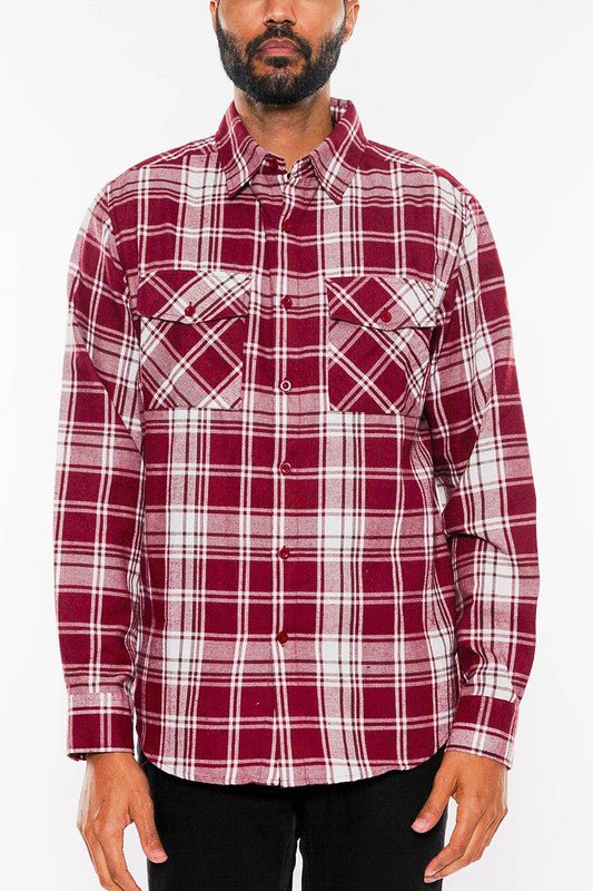 LONG SLEEVE FLANNEL FULL PLAID CHECKERED SHIRT - Blu Lotus Boutique