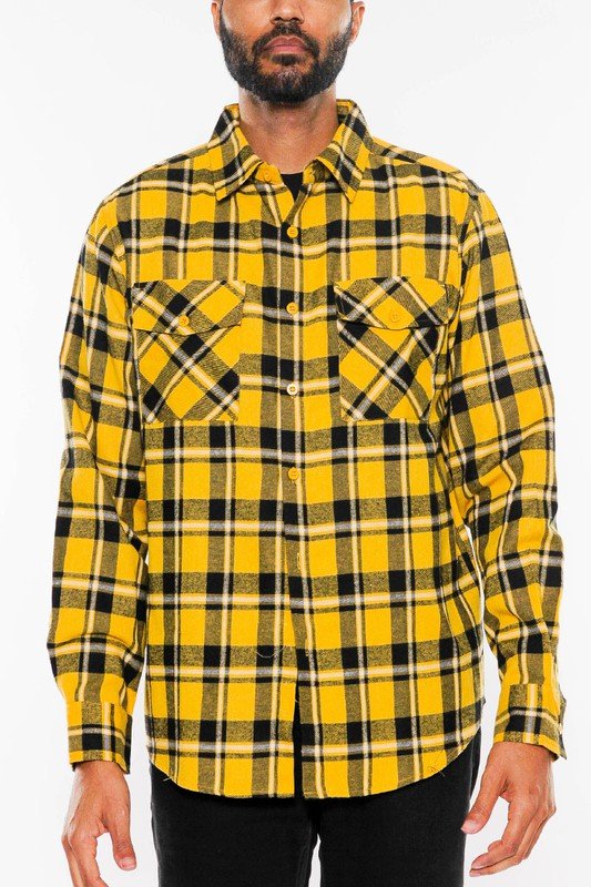 LONG SLEEVE FLANNEL FULL PLAID CHECKERED SHIRT - Blu Lotus Boutique