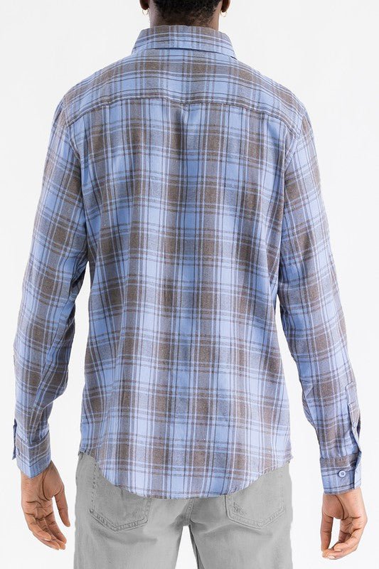 LONG SLEEVE FLANNEL FULL PLAID CHECKERED SHIRT - Blu Lotus Boutique