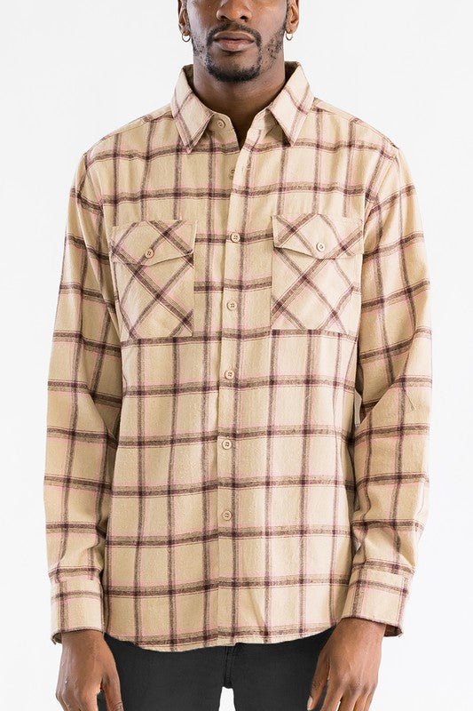 LONG SLEEVE FLANNEL FULL PLAID CHECKERED SHIRT - Blu Lotus Boutique