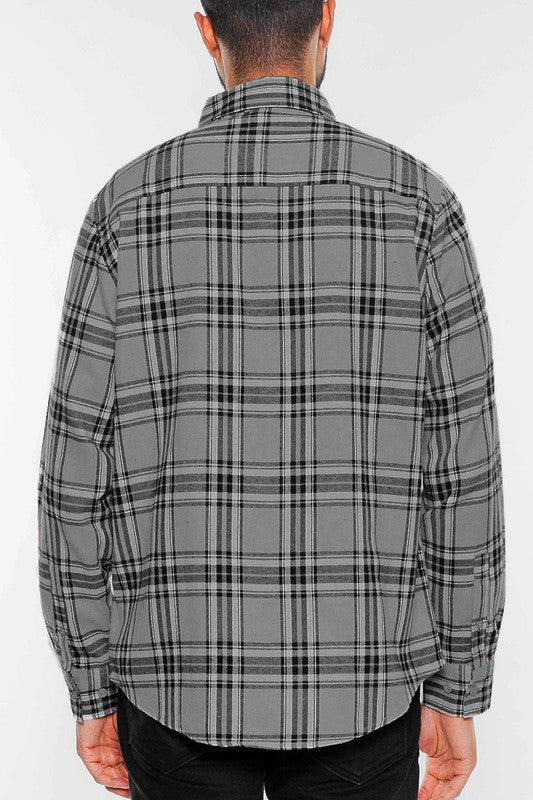 LONG SLEEVE FLANNEL FULL PLAID CHECKERED SHIRT - Blu Lotus Boutique