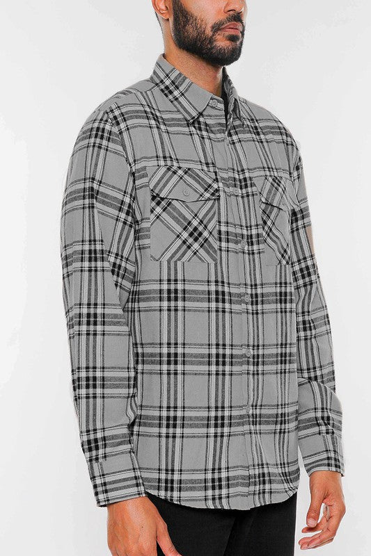 LONG SLEEVE FLANNEL FULL PLAID CHECKERED SHIRT - Blu Lotus Boutique