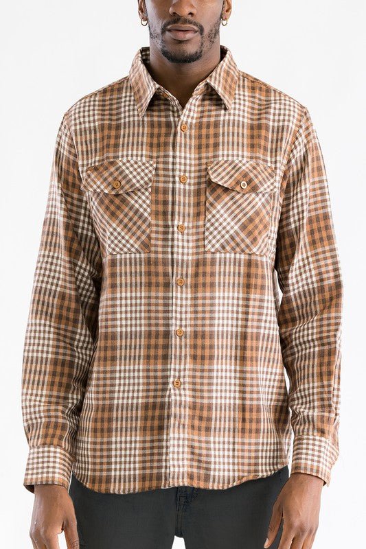 LONG SLEEVE FLANNEL FULL PLAID CHECKERED SHIRT - Blu Lotus Boutique