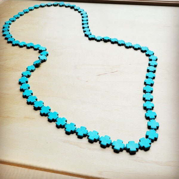 Long Turquoise Beaded Cross Necklace - Blu Lotus Boutique