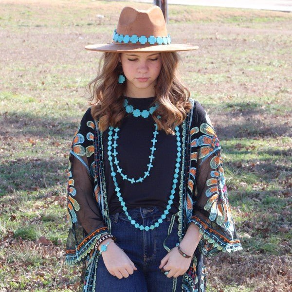 Long Turquoise Beaded Cross Necklace - Blu Lotus Boutique