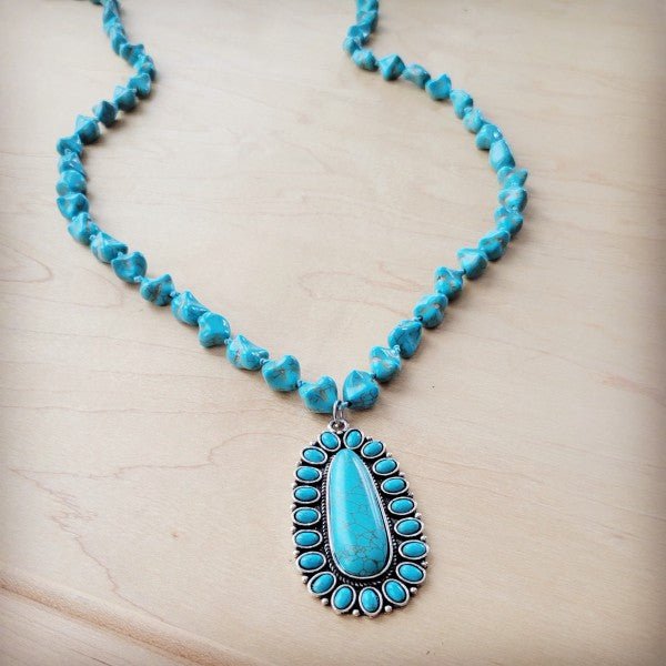 Long Western Turqu Necklace w Squash Blossom Penda - Blu Lotus Boutique