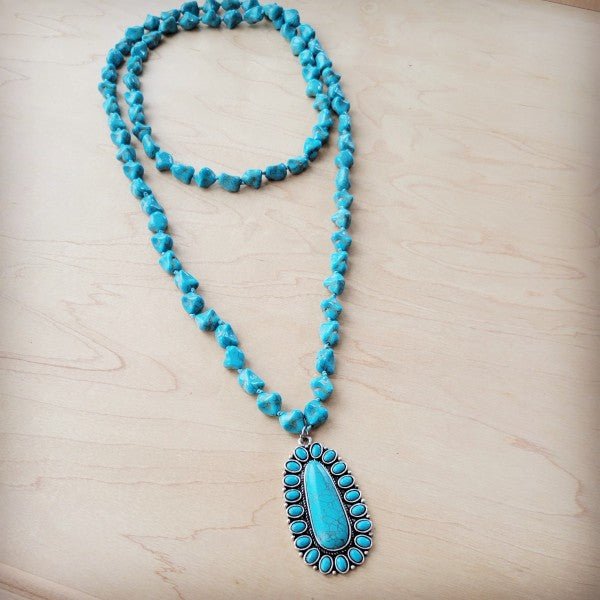 Long Western Turqu Necklace w Squash Blossom Penda - Blu Lotus Boutique