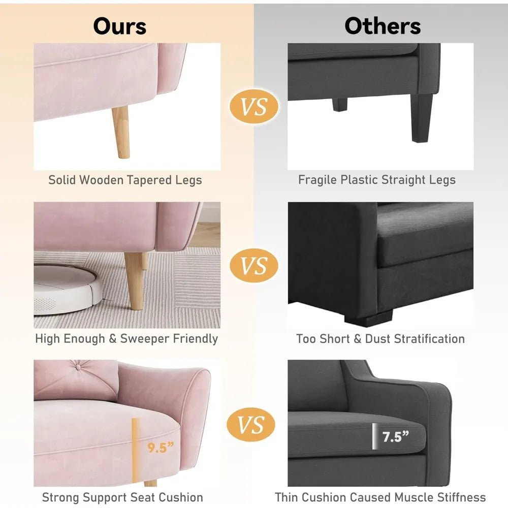 Loveseat Sofa, 47" Velvet Couch for Bedroom, Convertible Wooden Tray & Ergonomic Armrest, for Small Space, Apartment - Blu Lotus Boutique