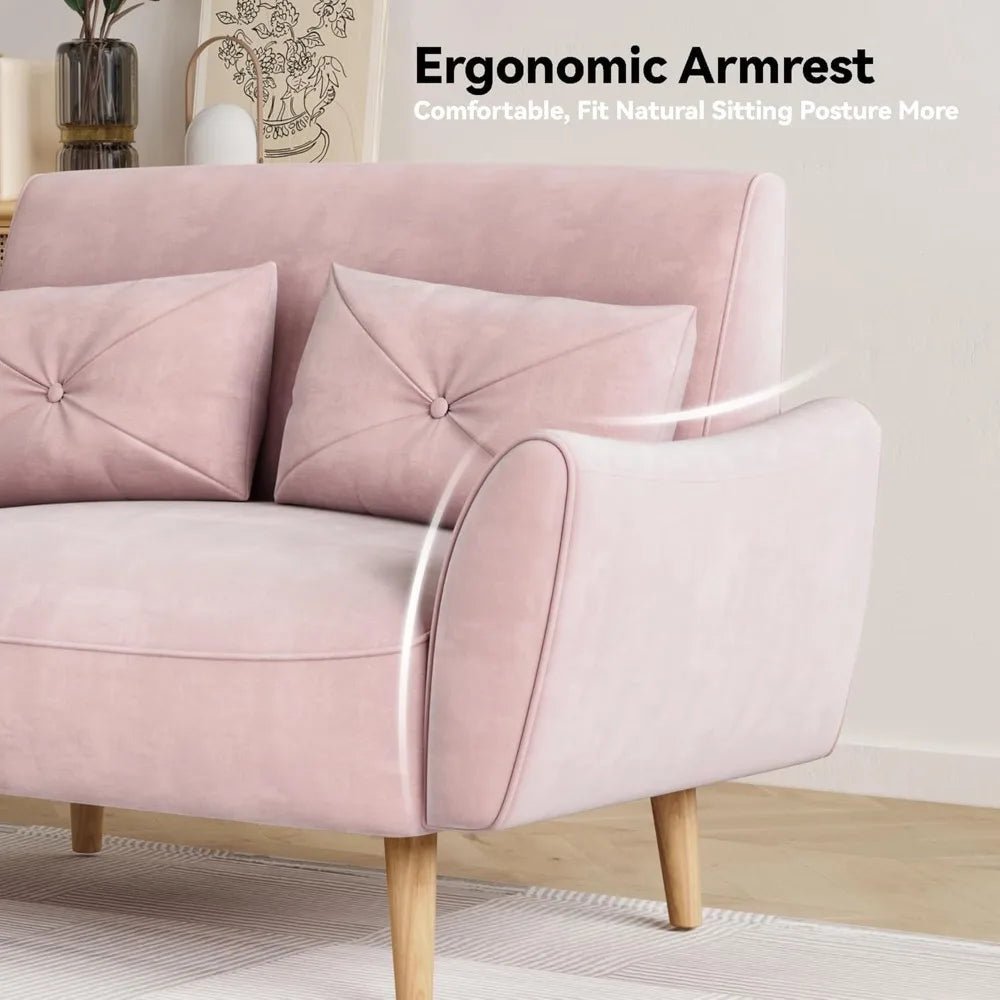 Loveseat Sofa, 47" Velvet Couch for Bedroom, Convertible Wooden Tray & Ergonomic Armrest, for Small Space, Apartment - Blu Lotus Boutique