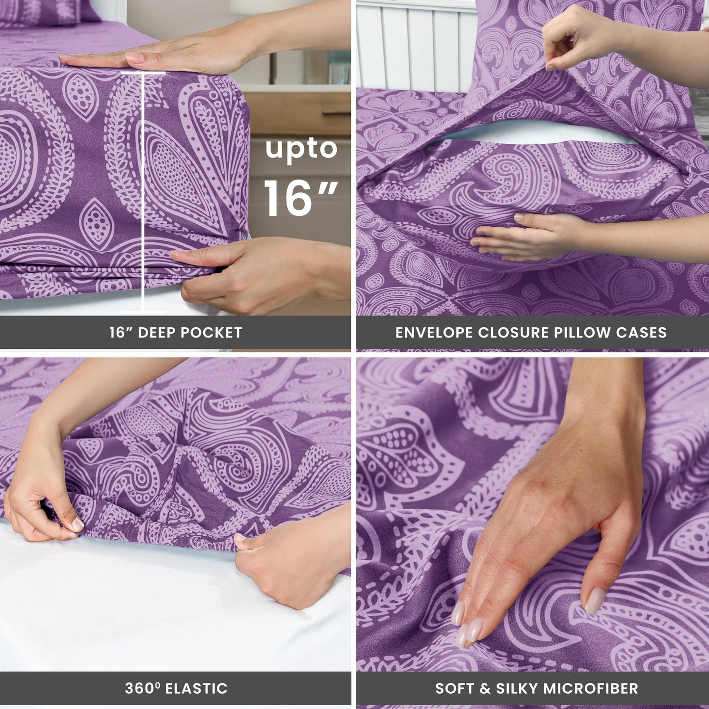 Lux Decor 4 - Piece Paisley Bed Sheet Set – Soft Brushed Microfiber Sheets with 16" Deep Pockets – Wrinkle - Resistant Bedding - Blu Lotus Boutique