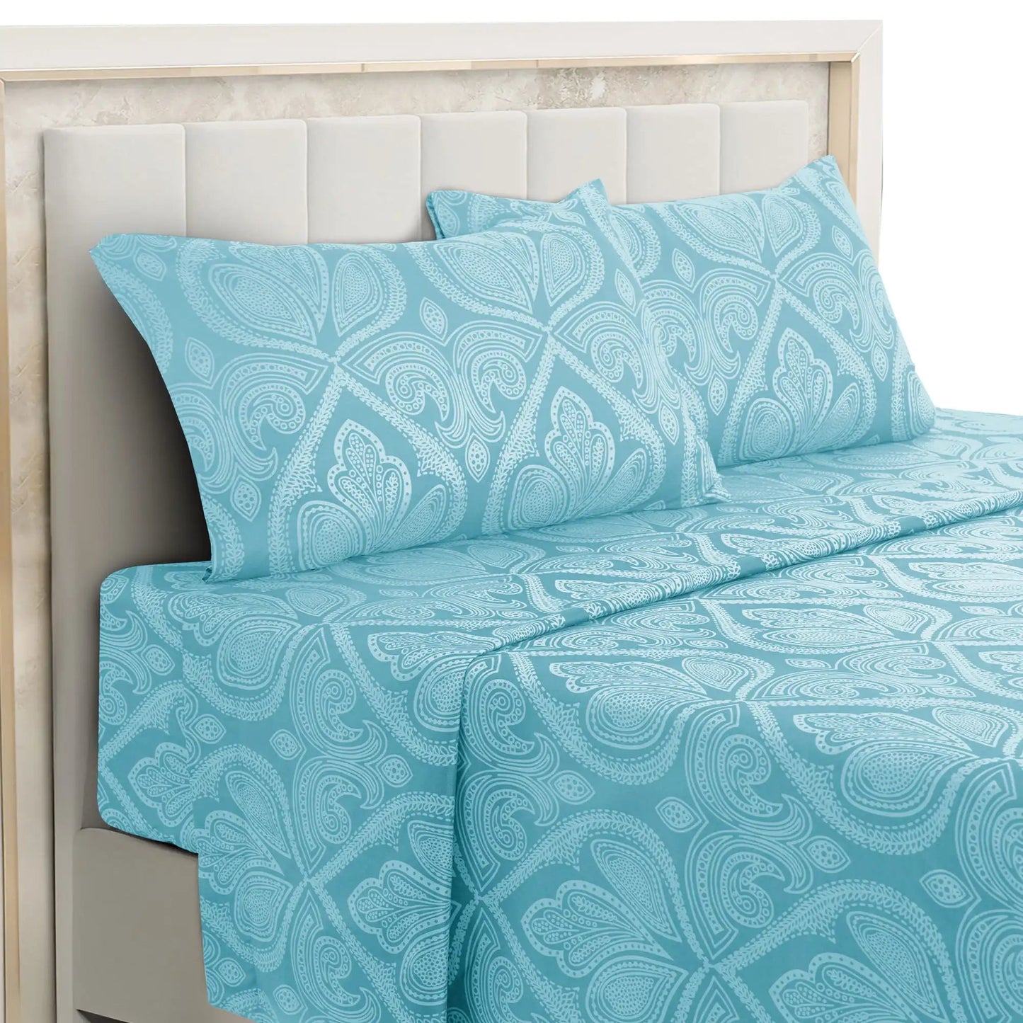 Lux Decor 4 - Piece Paisley Bed Sheet Set – Soft Brushed Microfiber Sheets with 16" Deep Pockets – Wrinkle - Resistant Bedding - Blu Lotus Boutique
