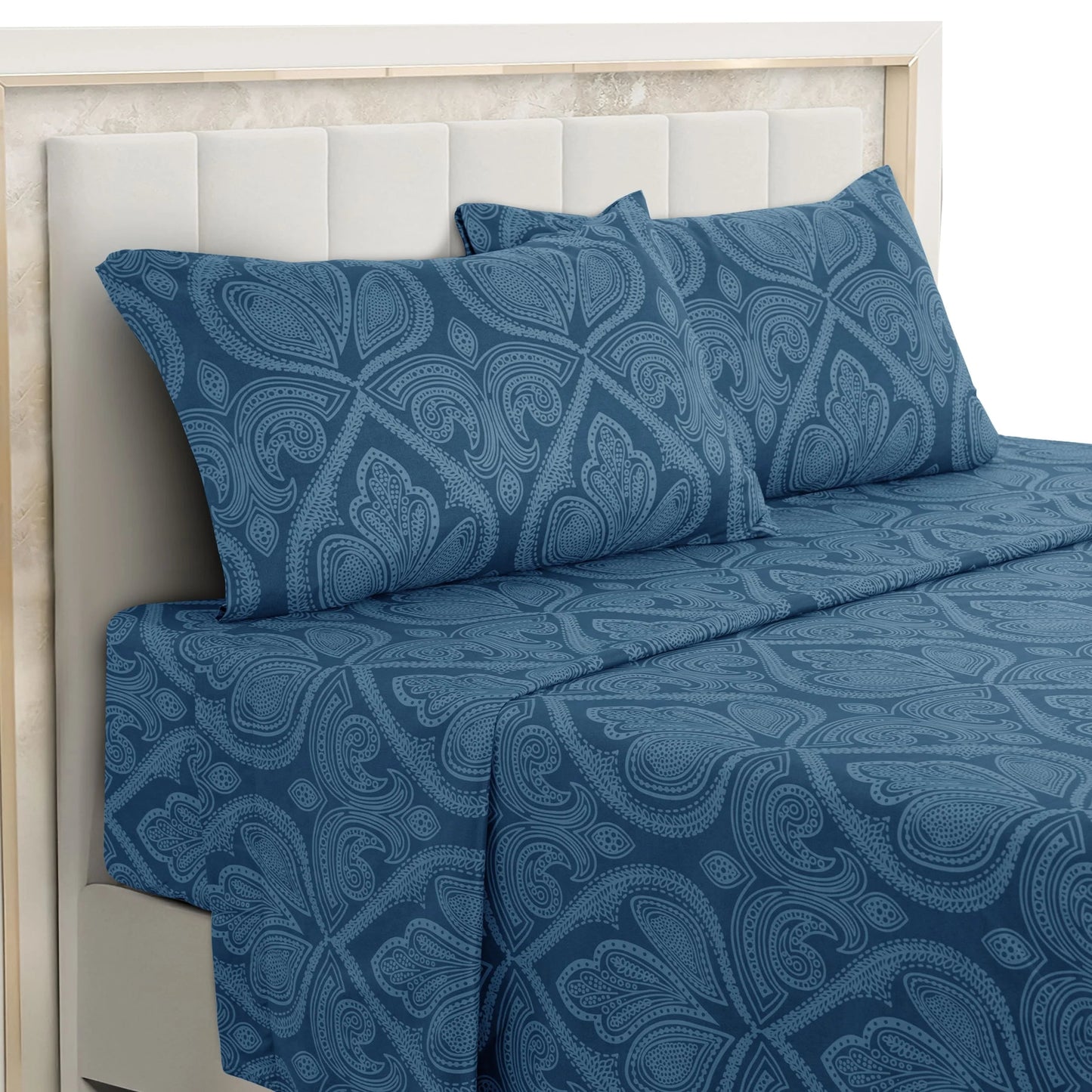 Lux Decor 4 - Piece Paisley Bed Sheet Set – Soft Brushed Microfiber Sheets with 16" Deep Pockets – Wrinkle - Resistant Bedding - Blu Lotus Boutique