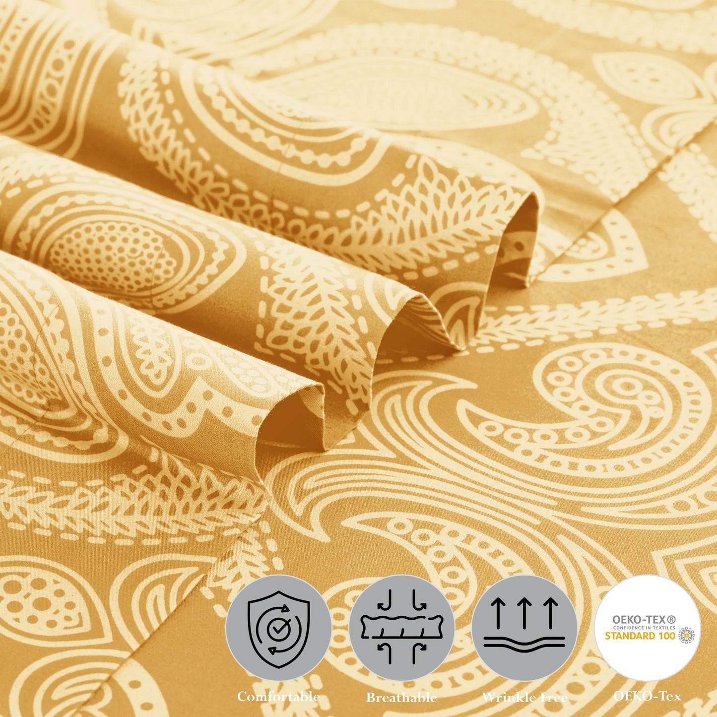 Lux Decor 4 - Piece Paisley Bed Sheet Set – Soft Brushed Microfiber Sheets with 16" Deep Pockets – Wrinkle - Resistant Bedding - Blu Lotus Boutique