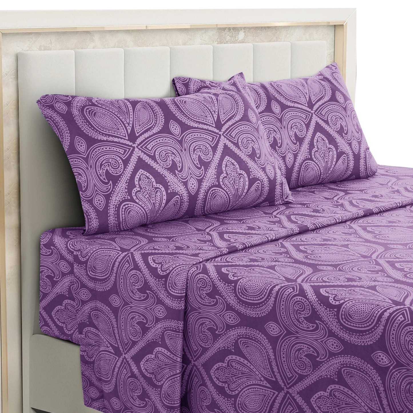 Lux Decor 4 - Piece Paisley Bed Sheet Set – Soft Brushed Microfiber Sheets with 16" Deep Pockets – Wrinkle - Resistant Bedding - Blu Lotus Boutique