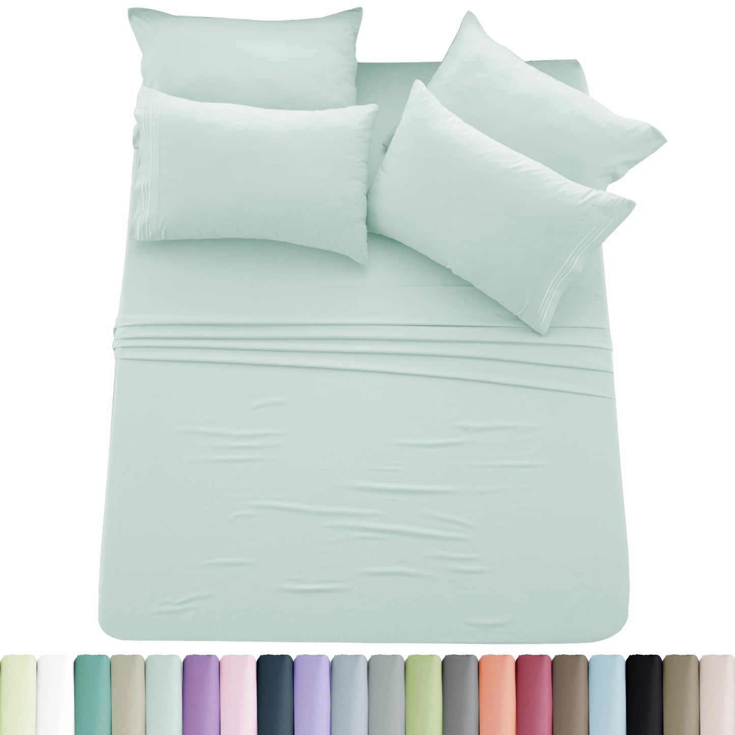 Lux Décor 6pc Solid Sheet Set - Brushed Microfiber Bed Sheets 16 Inches Deep Pockets - Embroidered & Plain Pillowcases - Blu Lotus Boutique