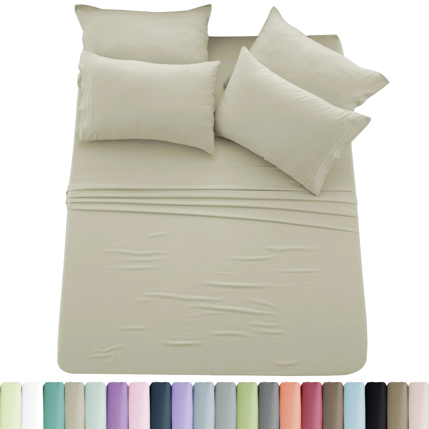 Lux Décor 6pc Solid Sheet Set - Brushed Microfiber Bed Sheets 16 Inches Deep Pockets - Embroidered & Plain Pillowcases - Blu Lotus Boutique