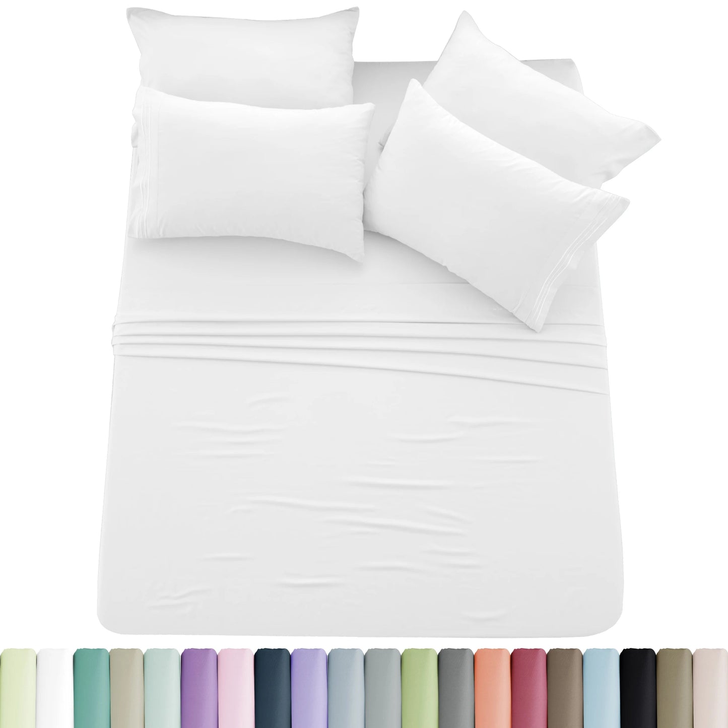 Lux Décor 6pc Solid Sheet Set - Brushed Microfiber Bed Sheets 16 Inches Deep Pockets - Embroidered & Plain Pillowcases - Blu Lotus Boutique