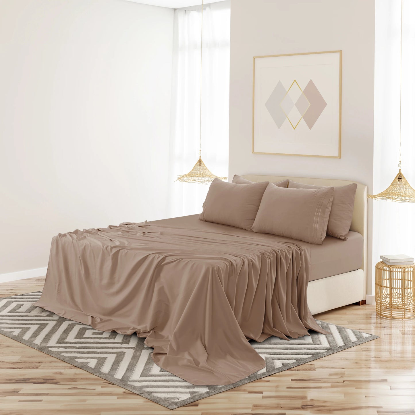 Lux Décor 6pc Solid Sheet Set - Brushed Microfiber Bed Sheets 16 Inches Deep Pockets - Embroidered & Plain Pillowcases - Blu Lotus Boutique