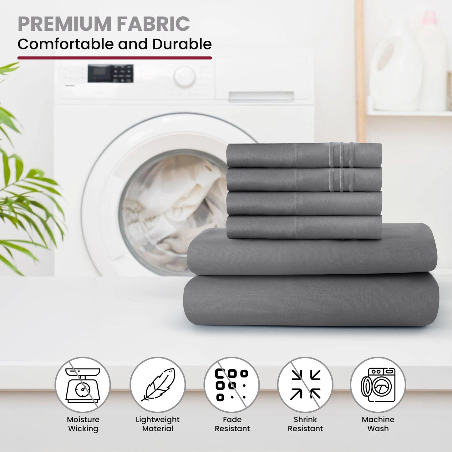 Lux Décor 6pc Solid Sheet Set - Brushed Microfiber Bed Sheets 16 Inches Deep Pockets - Embroidered & Plain Pillowcases - Blu Lotus Boutique