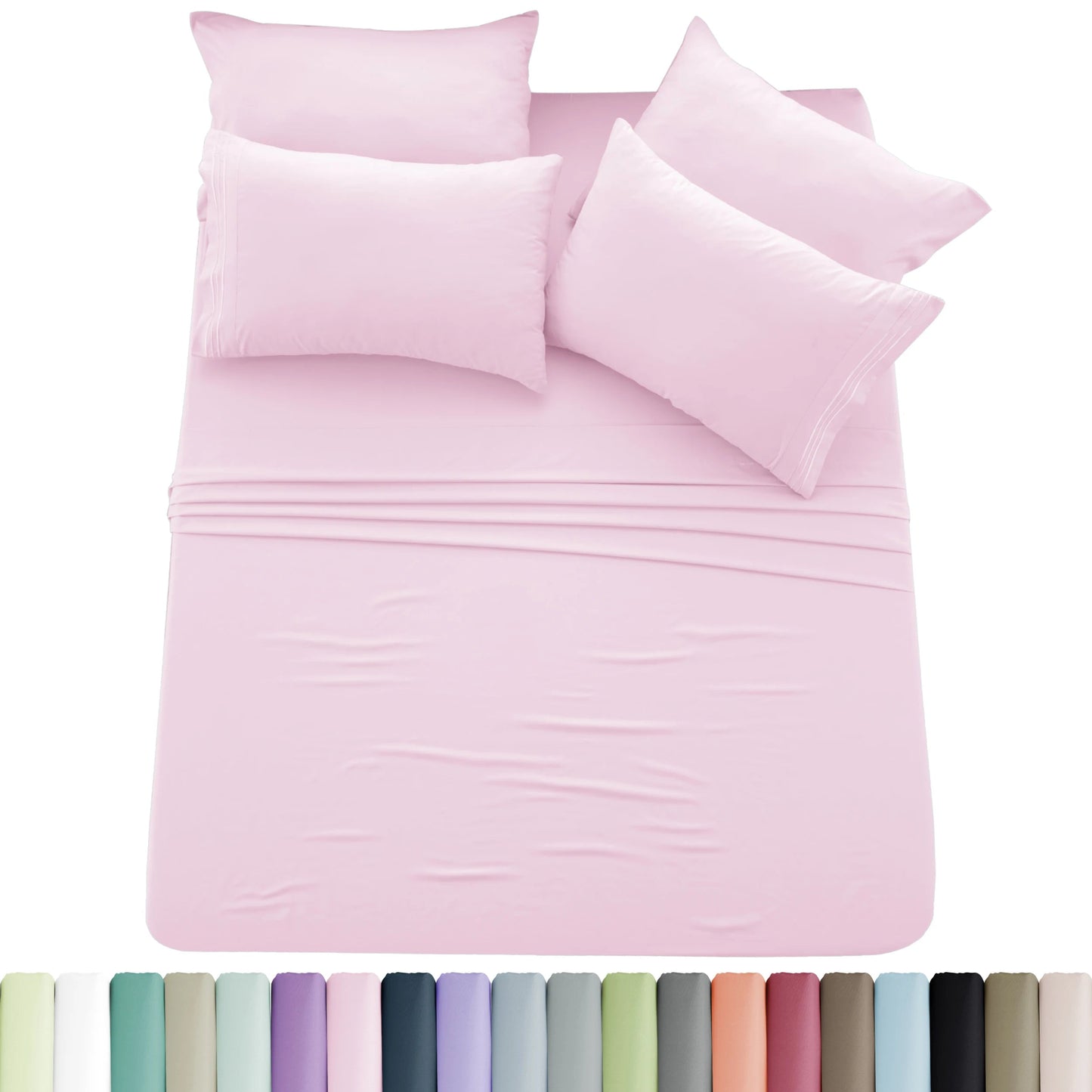 Lux Décor 6pc Solid Sheet Set - Brushed Microfiber Bed Sheets 16 Inches Deep Pockets - Embroidered & Plain Pillowcases - Blu Lotus Boutique