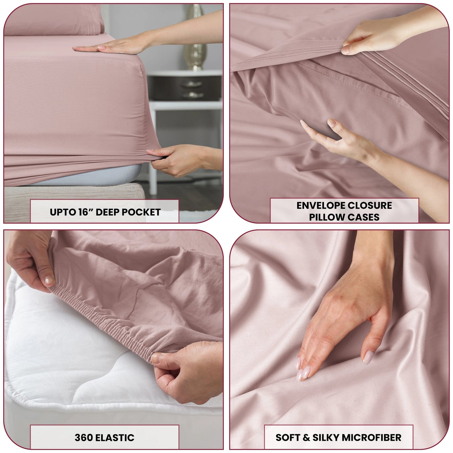 Lux Décor 6pc Solid Sheet Set - Brushed Microfiber Bed Sheets 16 Inches Deep Pockets - Embroidered & Plain Pillowcases - Blu Lotus Boutique
