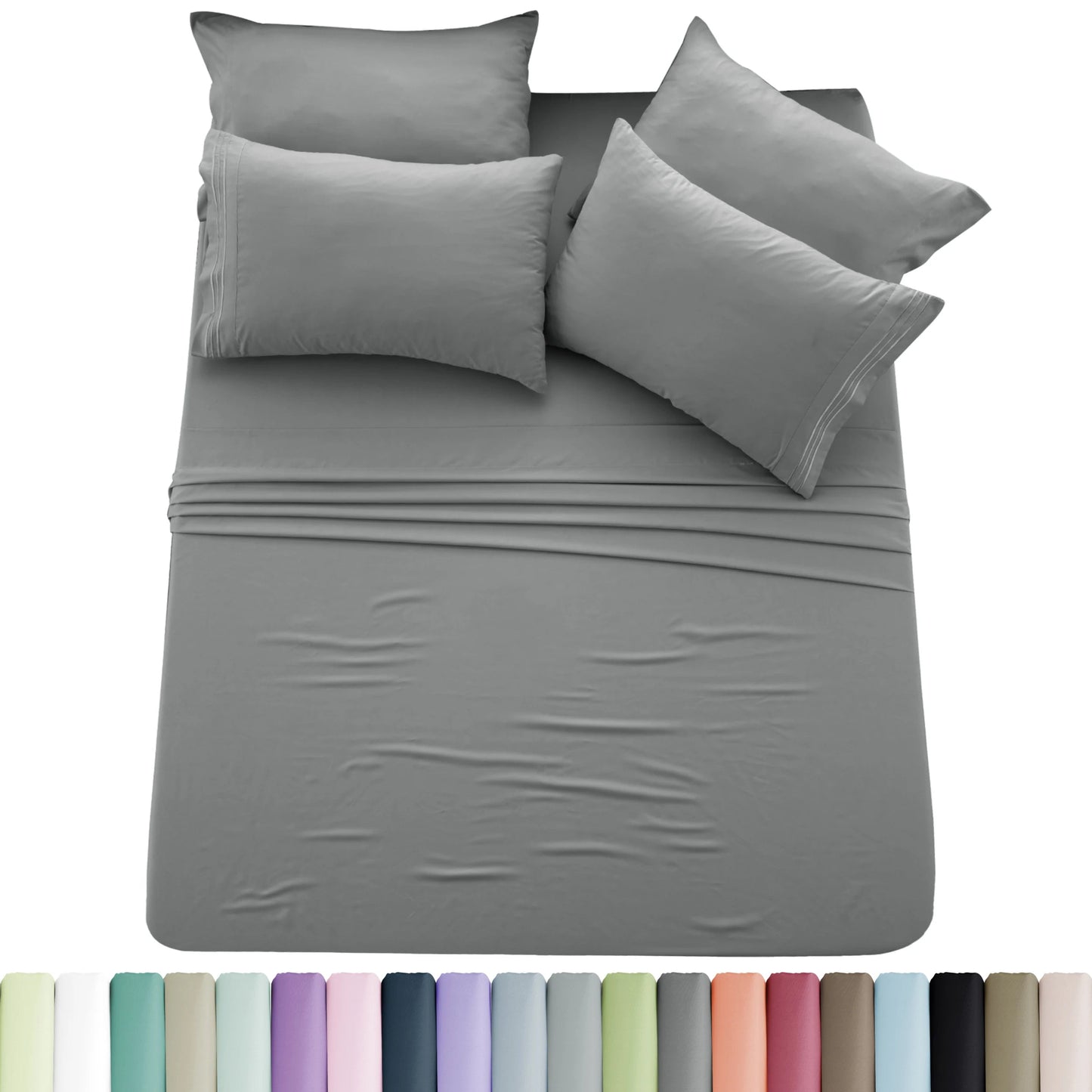 Lux Décor 6pc Solid Sheet Set - Brushed Microfiber Bed Sheets 16 Inches Deep Pockets - Embroidered & Plain Pillowcases - Blu Lotus Boutique