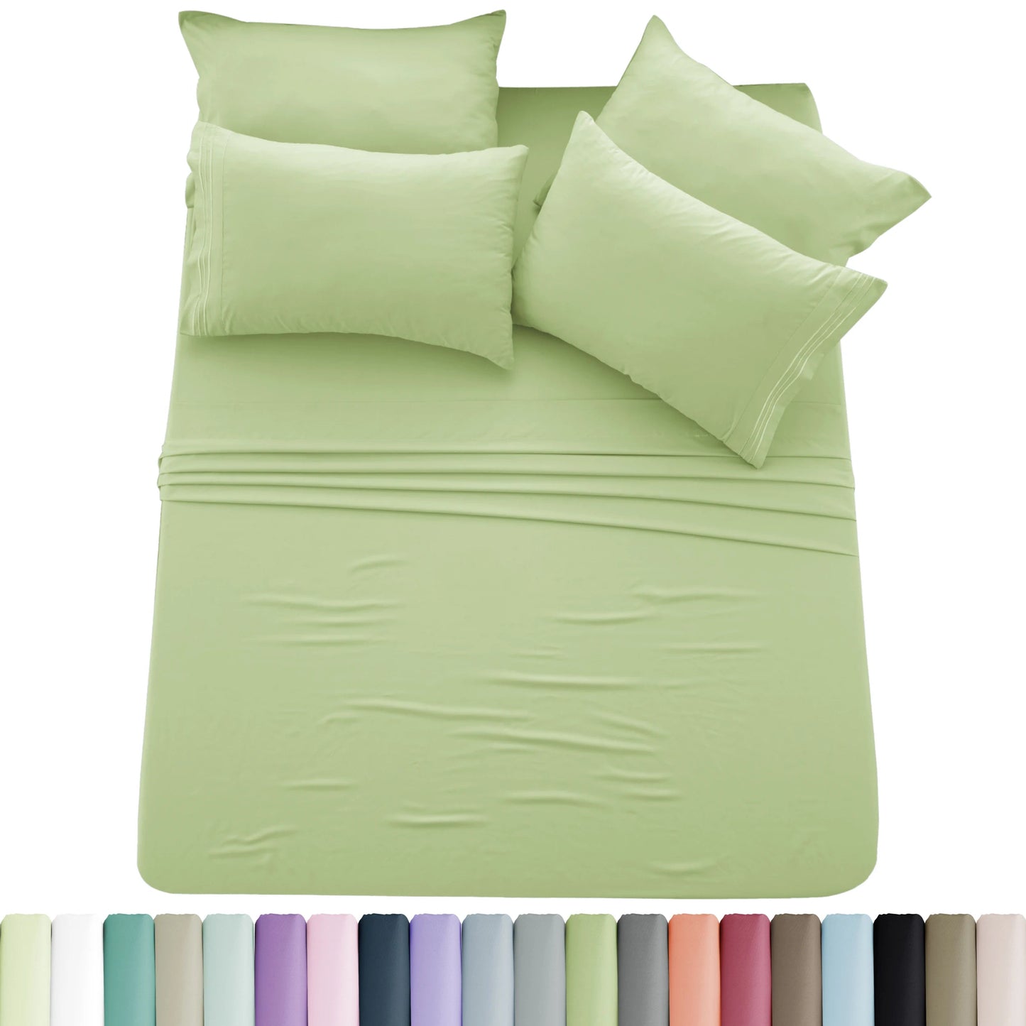 Lux Décor 6pc Solid Sheet Set - Brushed Microfiber Bed Sheets 16 Inches Deep Pockets - Embroidered & Plain Pillowcases - Blu Lotus Boutique