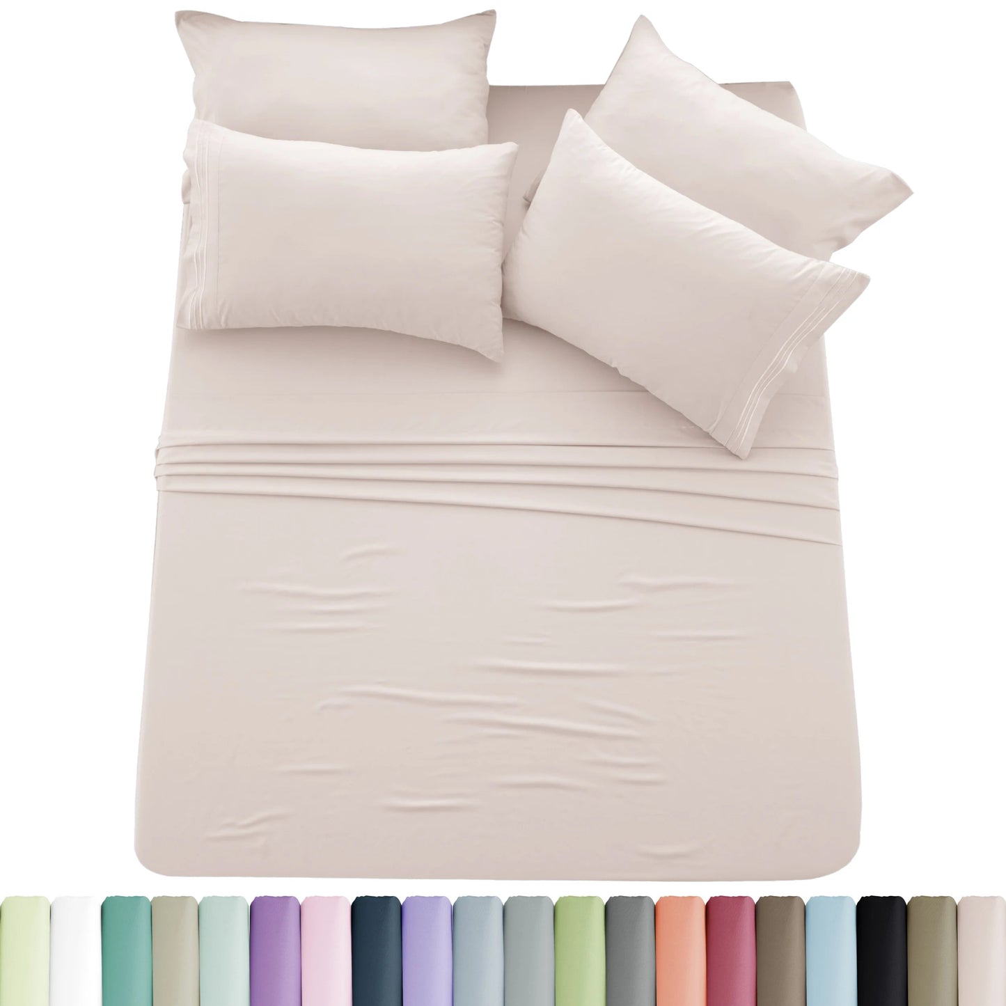 Lux Décor 6pc Solid Sheet Set - Brushed Microfiber Bed Sheets 16 Inches Deep Pockets - Embroidered & Plain Pillowcases - Blu Lotus Boutique