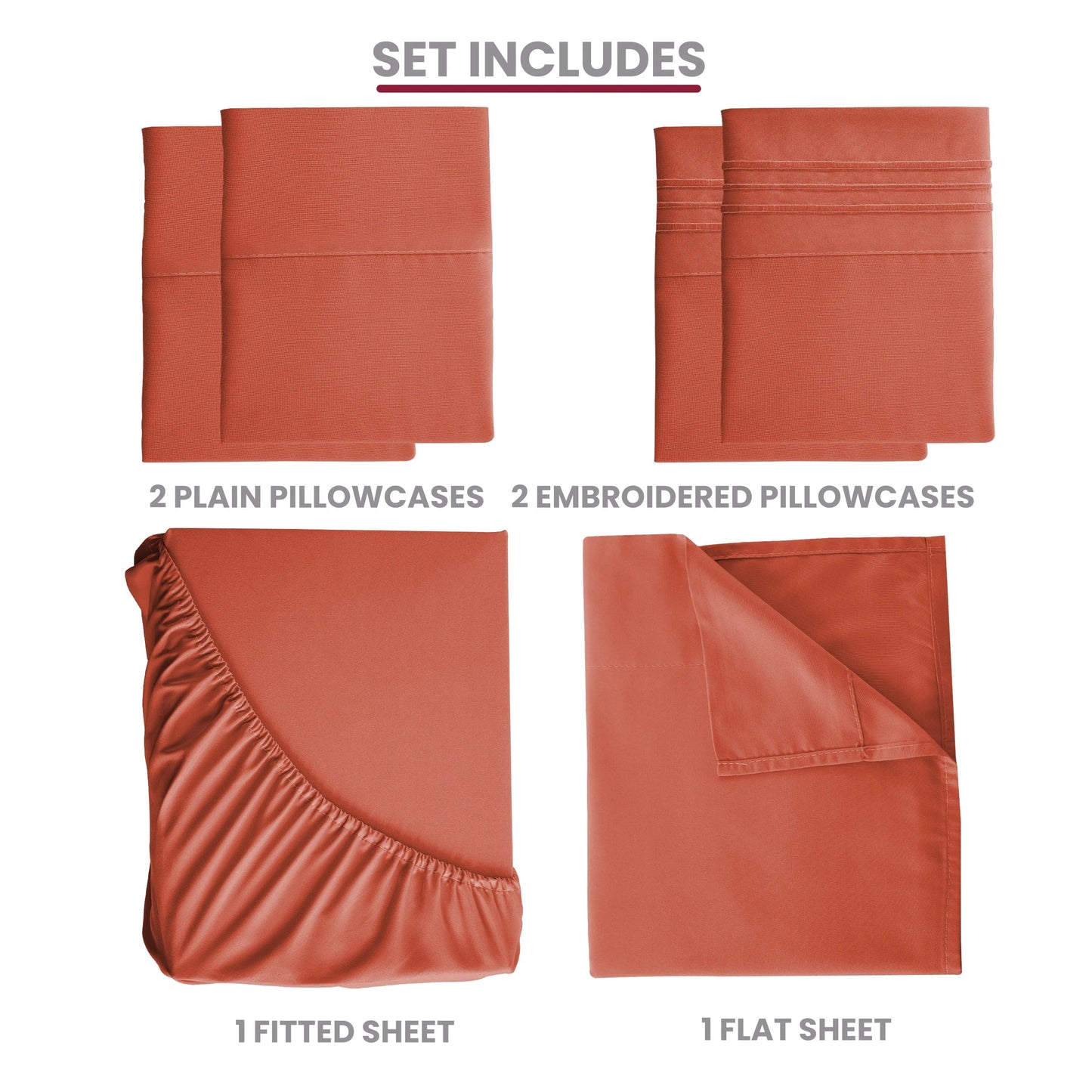 Lux Décor 6pc Solid Sheet Set - Brushed Microfiber Bed Sheets 16 Inches Deep Pockets - Embroidered & Plain Pillowcases - Blu Lotus Boutique