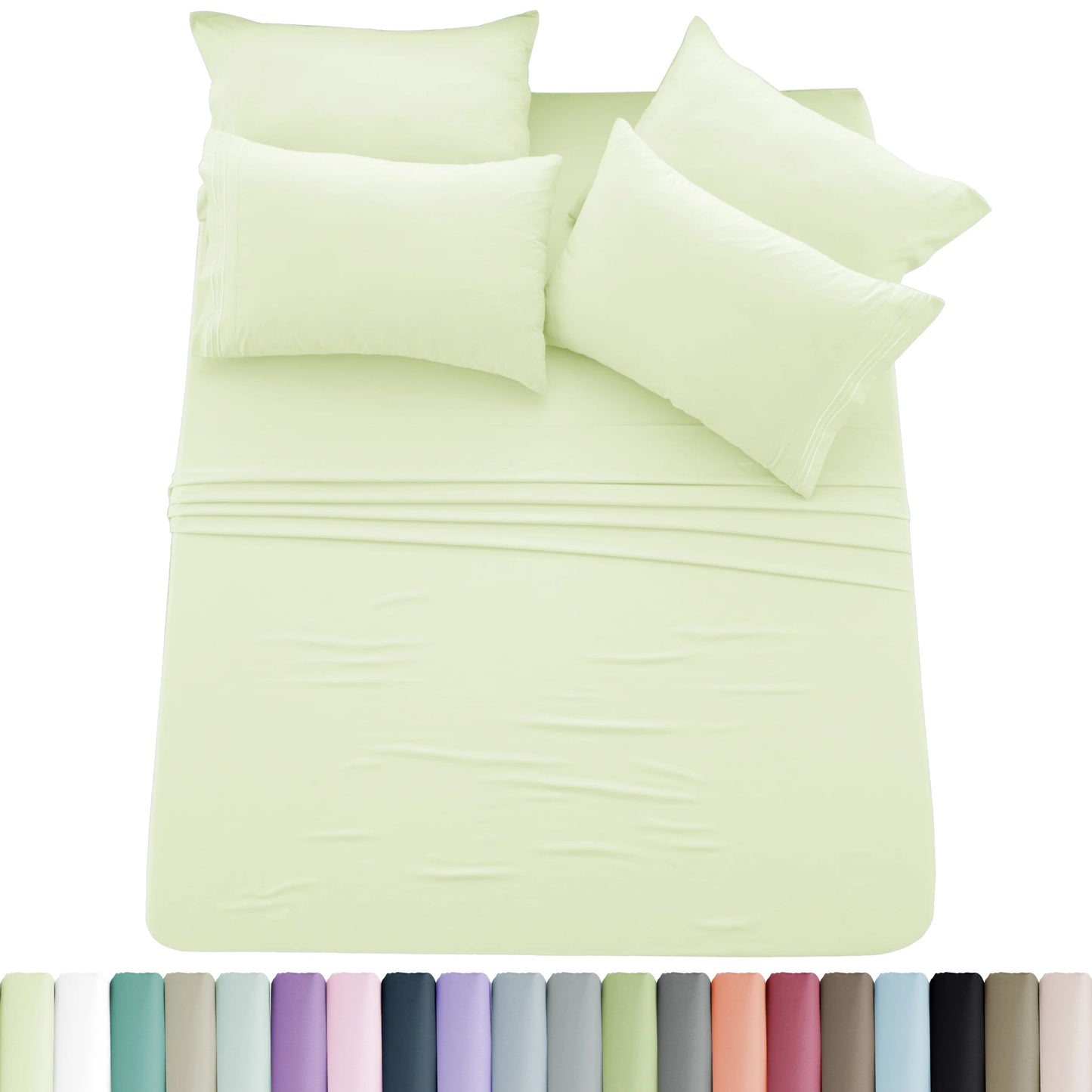 Lux Décor 6pc Solid Sheet Set - Brushed Microfiber Bed Sheets 16 Inches Deep Pockets - Embroidered & Plain Pillowcases - Blu Lotus Boutique