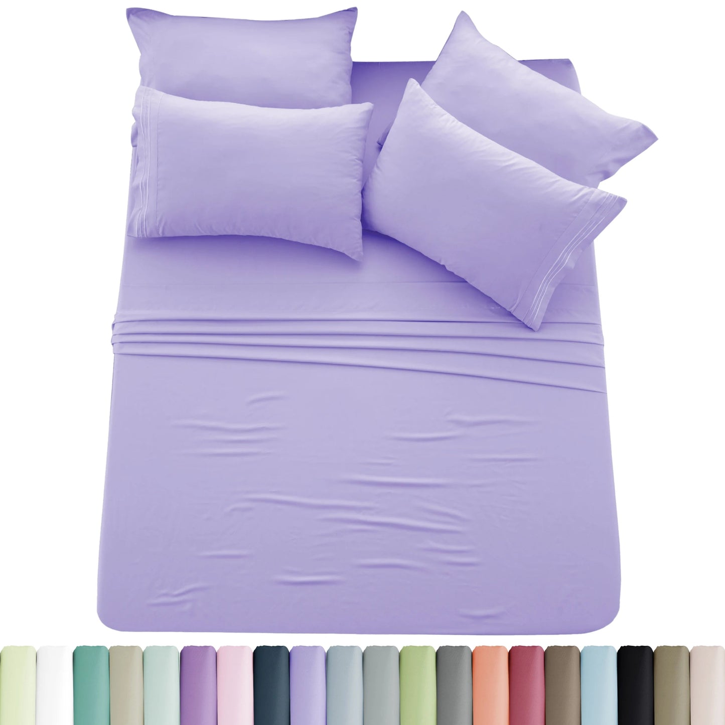 Lux Décor 6pc Solid Sheet Set - Brushed Microfiber Bed Sheets 16 Inches Deep Pockets - Embroidered & Plain Pillowcases - Blu Lotus Boutique