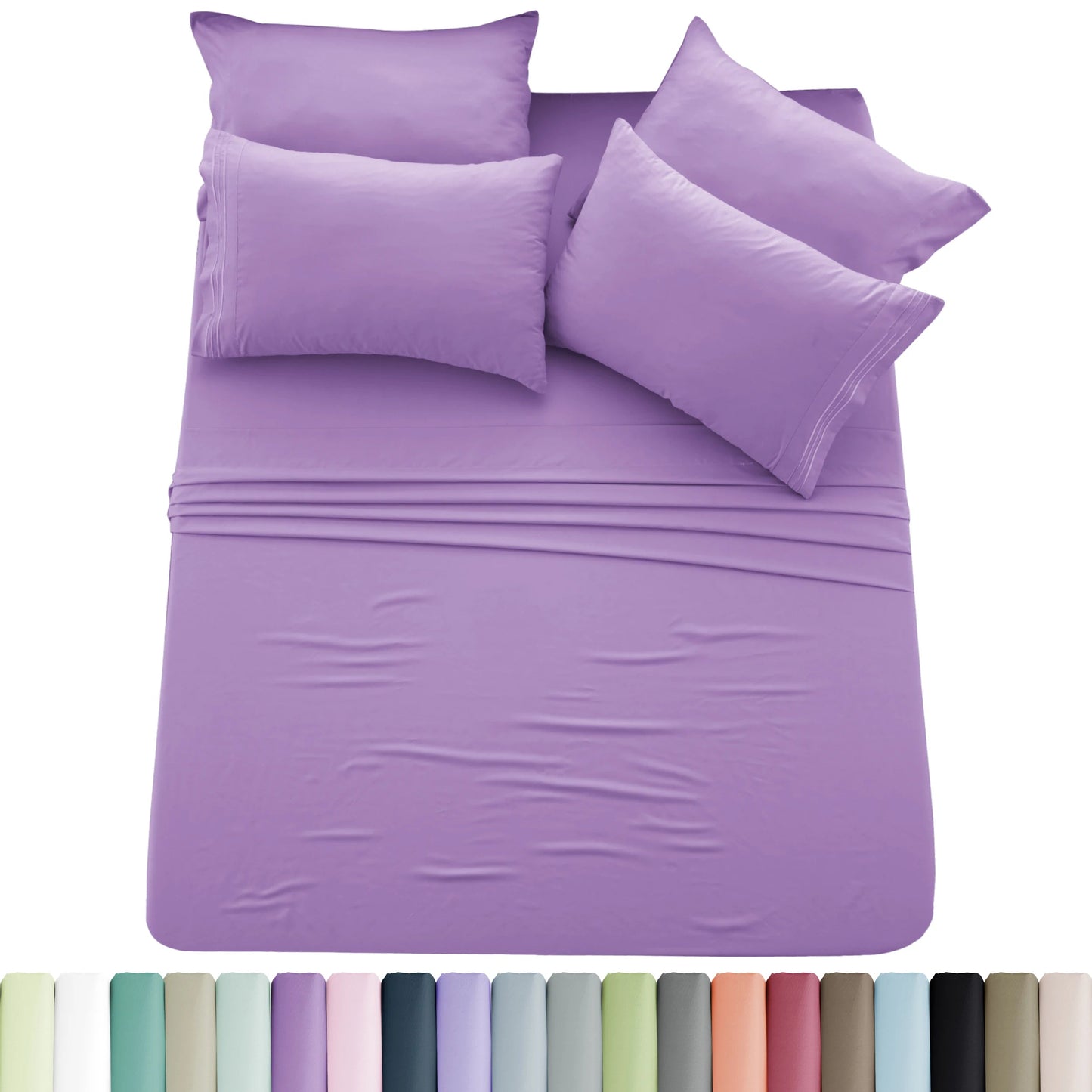 Lux Décor 6pc Solid Sheet Set - Brushed Microfiber Bed Sheets 16 Inches Deep Pockets - Embroidered & Plain Pillowcases - Blu Lotus Boutique